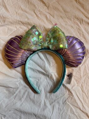 Disney Little Mermaid Minnie Ear Headband with Iridescent Bow